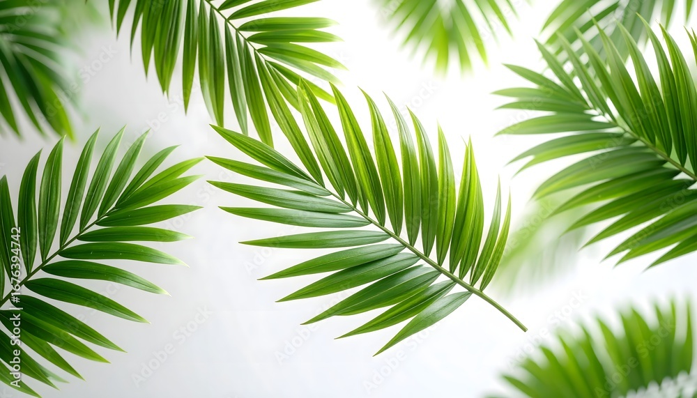 Obraz premium Green Palm Leaves on White Background Bright Tropical Foliage for Nature and Eco Design