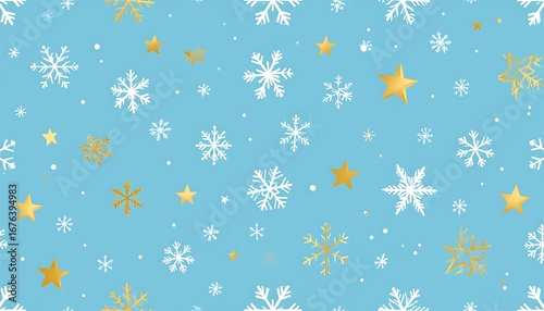 Festive snowflake and star pattern on light blue background