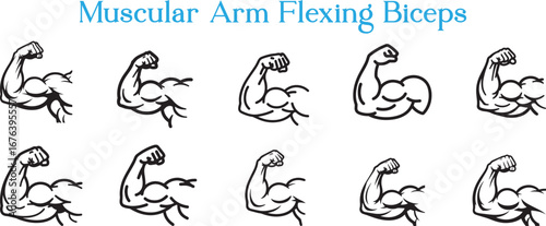 Flexed Bicep Line Art, Strong Arm Muscle Silhouette Icon for Fitness, Gym and Bodybuilding Design