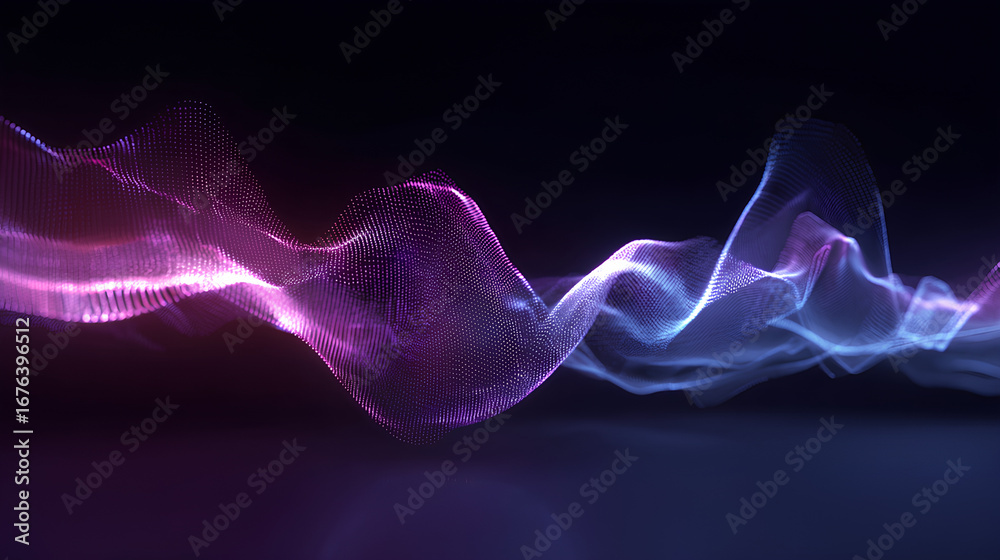 Fototapeta premium Abstract technology conсept of purple and blue neon gradient 3d lines. Glowing futuristic waves, sound waves and audio waveform. Artificial Intelligence, big data, information graphics.