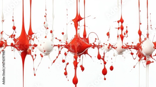 Red and White Splash Art with Dripping Paint on White Background