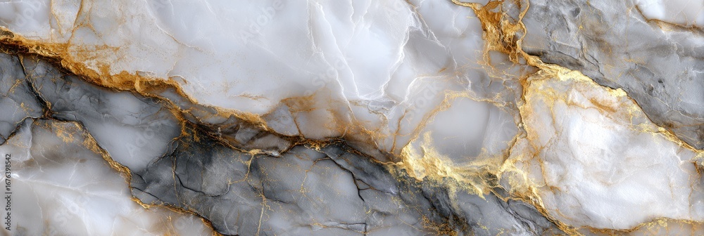 Obraz premium Detailed close-up of a marbled surface in shades of gray, white, and gold