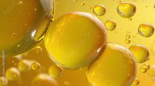 Avocado oil droplets, yellow liquid serum texture, 3d rendering facial oil drops skin care beauty product Stock Illustration