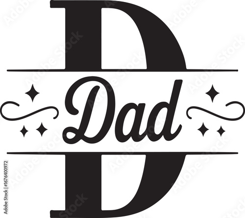 Split letter D with dad word and star accents father fatherhood