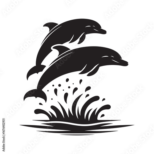 Dolphin vector silhouette  outline logo design concept illustration