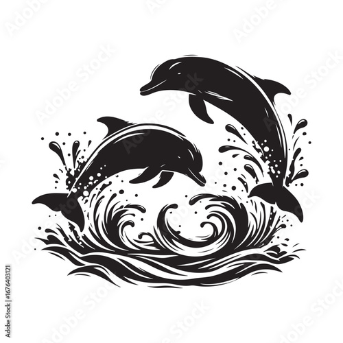 Dolphin vector silhouette  outline logo design concept illustration