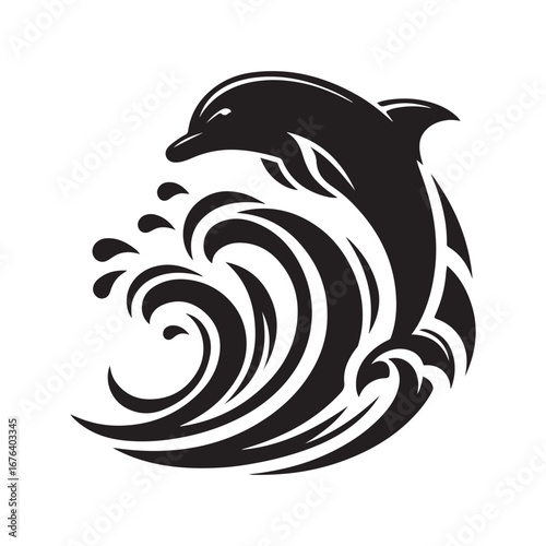 Dolphin vector silhouette  outline logo design concept illustration