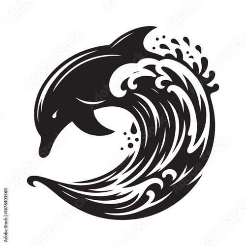 Dolphin vector silhouette  outline logo design concept illustration