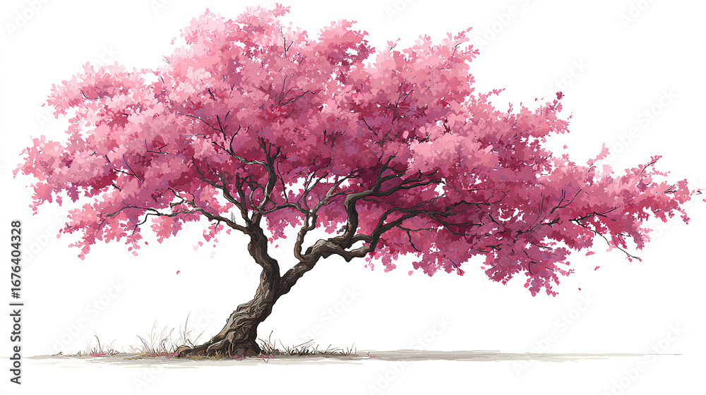 Cherry blossom tree illustration, spring, pink, flowers Stock Illustration