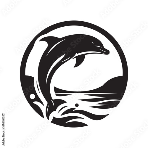 Dolphin vector silhouette  outline logo design concept illustration