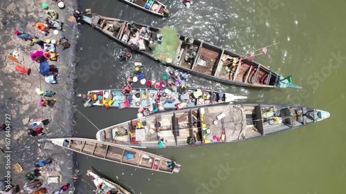 SENEGAL - 7.16.2025 - Incredible bird's eye view moving up a fish market on Senegal's Island of Saint-Louis.