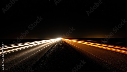 Night highway with light trails disappearing into darkness