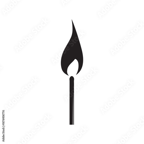 Lit Matchstick Black and White of Burning Matchstick Flame Silhouette