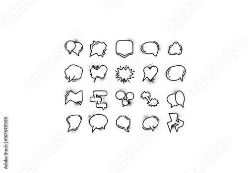 Black and white halftone comic book speech bubble png on transparent background
