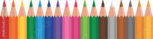 A seamless vector illustration showcasing a vibrant rainbow spectrum of sharpened colored pencils for art and education