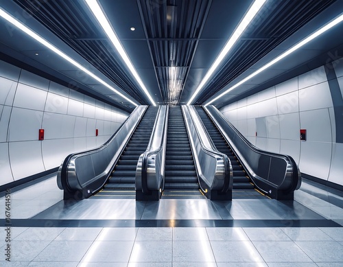 Futuristic subway escalators