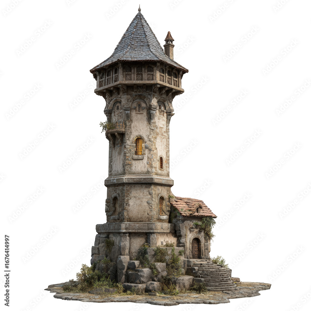 Naklejka premium Detailed 3D model of a medieval watchtower