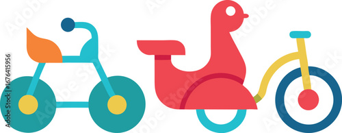 Colorful and Playful Tricycles Illustration for Children s Designs and Educational Materials Featuring a Variety of Styles and