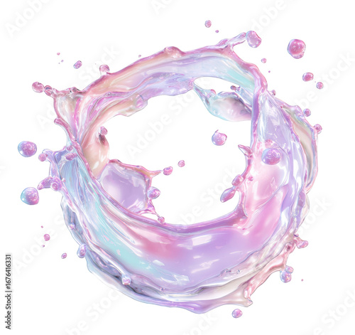 A vibrant, swirling circular splash of pastel colors