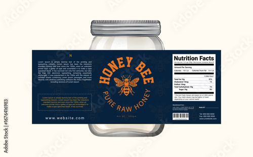honey jar packaging mock-u, honey label vector, organic food packaging design, premium honey jar label, golden honey branding, bee product packaging, editable honey label, farm fresh honey jar, luxury