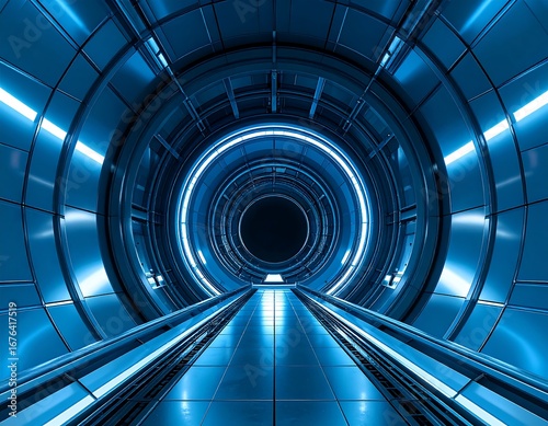 Futuristic tunnel with glowing rings
