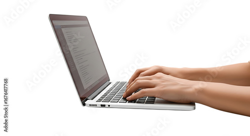 Person typing on a laptop computer with a black background