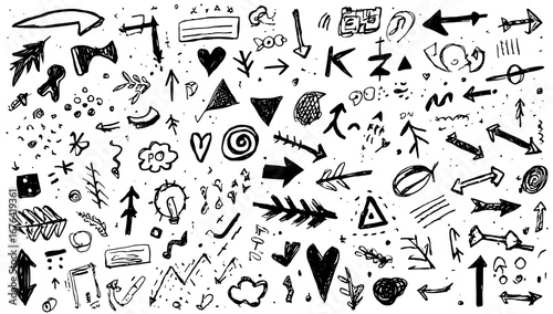 Abstract doodle art with arrows and various shapes