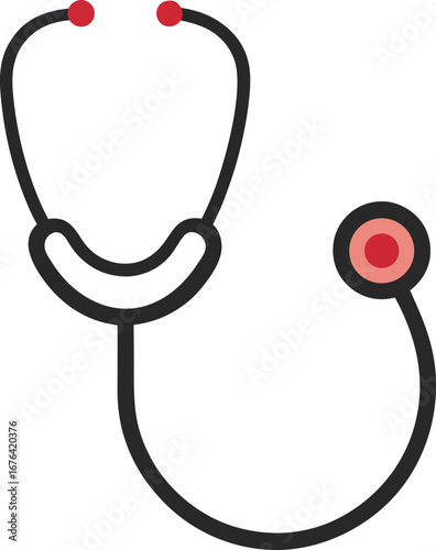 Vector art of a simple, stylized illustration of a stethoscope, a common medical instrument used for listening to internal body sounds, isolated on a