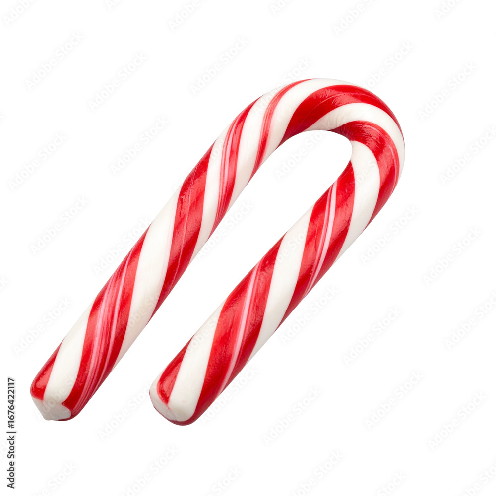 Fototapeta premium a striped red and white candy cane for a food-themed, photorealistic illustration in a PNG 