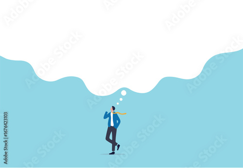 Think big, ambition to success, dream big to change the world or contemplation to get solution to solve big problem, imagination or creativity concept, smart businessman thinking with big bubble.