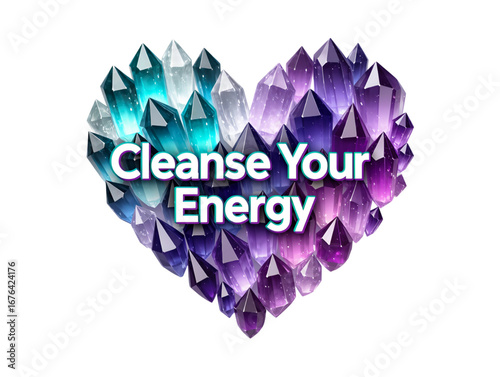 Crystal Heart “Cleanse Your Energy” – Vibrant Healing Crystals and Spiritual Wellness Art
