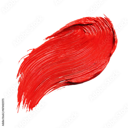 Vibrant red paint smear isolated on transparent background.