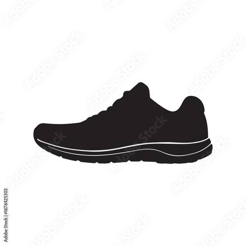 Silhouette of a Running Shoe on White Background