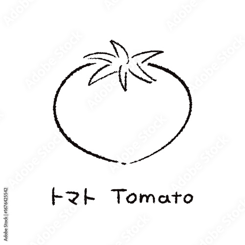 手描きのトマト2_名称入_白黒