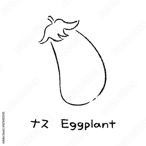手描きのナス2_名称入_白黒