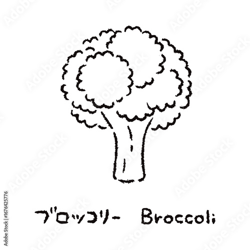 手描きのブロッコリー2_名称入_白黒