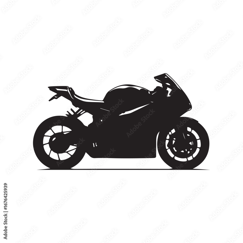 Fototapeta premium Silhouette of a Sleek Black Sports Motorcycle on White Background
