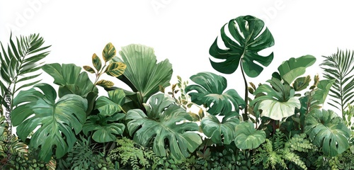 Lush tropical foliage border with various green plants