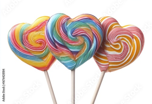 Wallpaper Mural Three colorful heart-shaped lollipops on white background Torontodigital.ca
