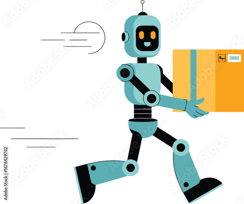 Robot delivering a package with speed lines