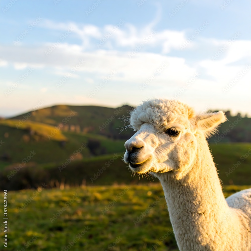 Obraz premium Alpaca in Hilly Pasture