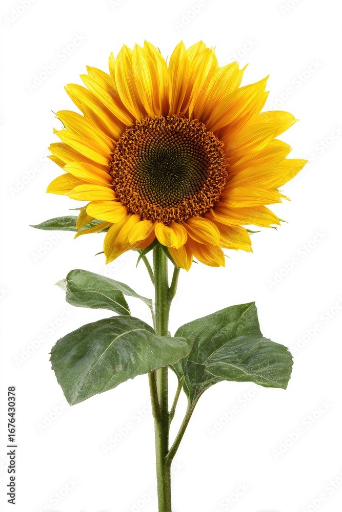 Obraz premium Single sunflower against white background