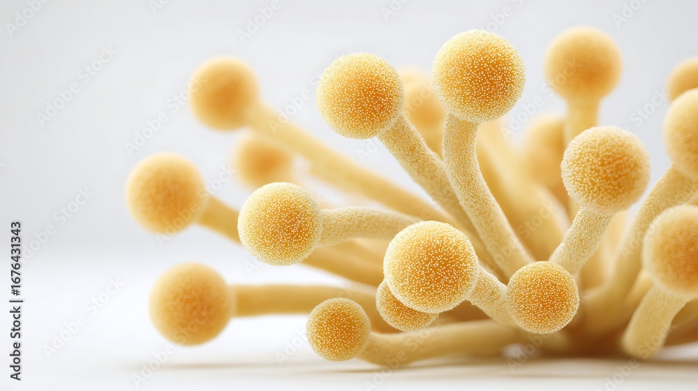 Fototapeta premium Heap of Yellow Mushrooms with Round Caps and Stems on a White Surface