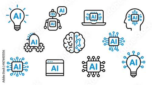Dynamic AI icons showcasing innovation, technology, and intelligent solutions for a modern digital world.