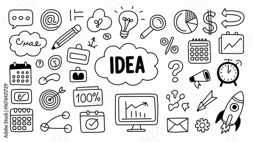 Inspiring hand-drawn business icons and concepts sparking creativity, innovation, and growth for your next project.