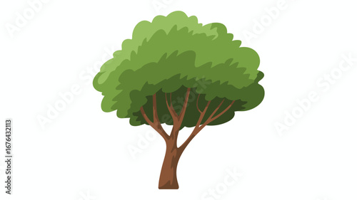 Vibrant green deciduous tree with sturdy brown trunk and branches, perfect for nature scenes or environmental concepts.