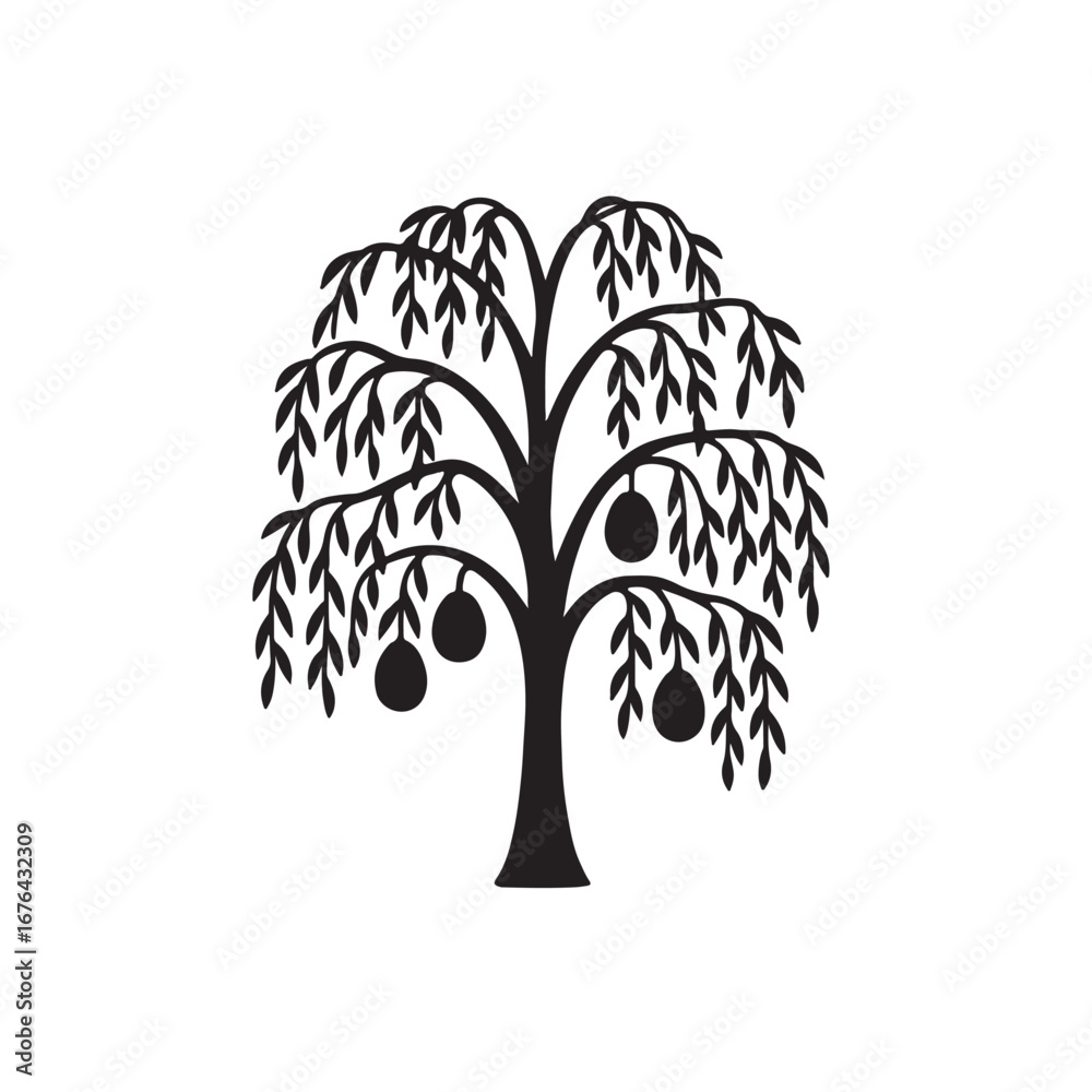 Fototapeta premium Willow tree silhouette vector illustration