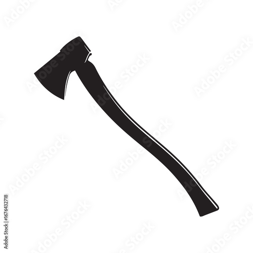 Silhouette of Axe with Wooden Handle on White Background