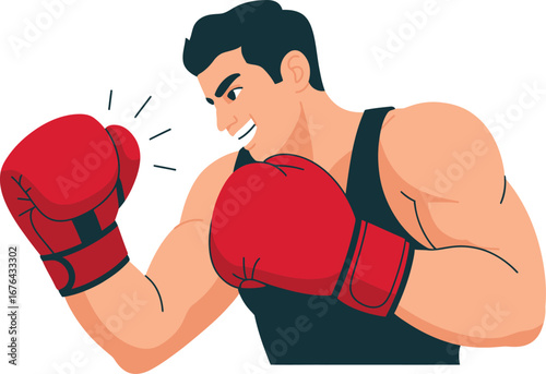 Boxer in Red Gloves Ready to Fight
