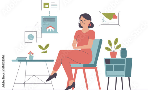 Woman working with data and documents in a modern office